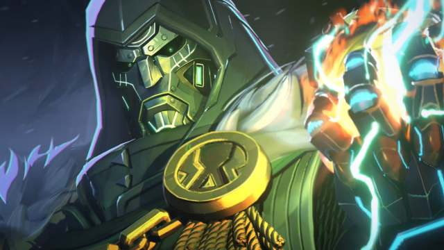 Doctor doom holding out his hand with powers in it in marvel rivals